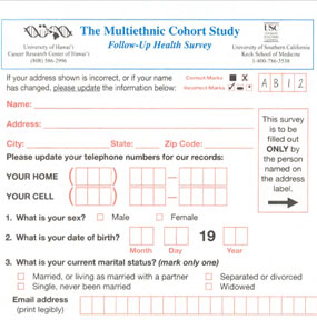 MEC Follow-up Questionnaire, Hawaii and California (English), 2010-2012