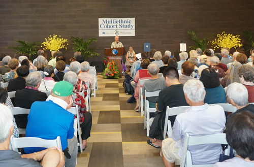 Dr. Le Marchand, one of the Principal Investigators, is giving an introductory speech for the attendees